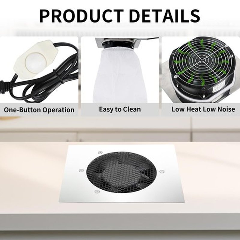 Powerful 80W Nail Dust Collector Built in Table Desk Nail Vacuum Cleaner Professional Table Embedded Dust Extractor Vacuum Built in Desktop Nail Dust Collector Quiet Nail Fan Acrylic Nail Tools