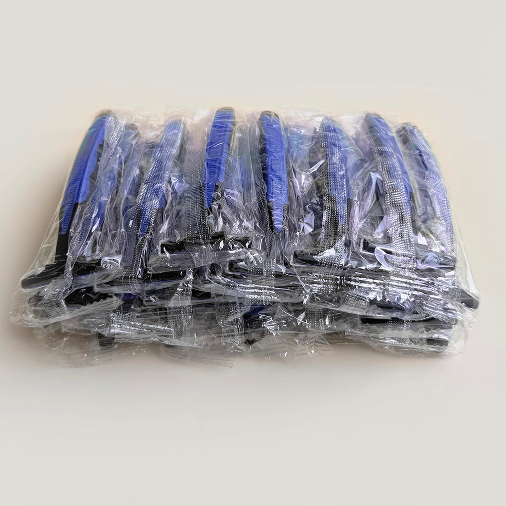 Individually Wrapped 3 Blades Razors Bulk, Travel Size Disposable Manual Razors with Stainless Steel Blade (Blue) (50)