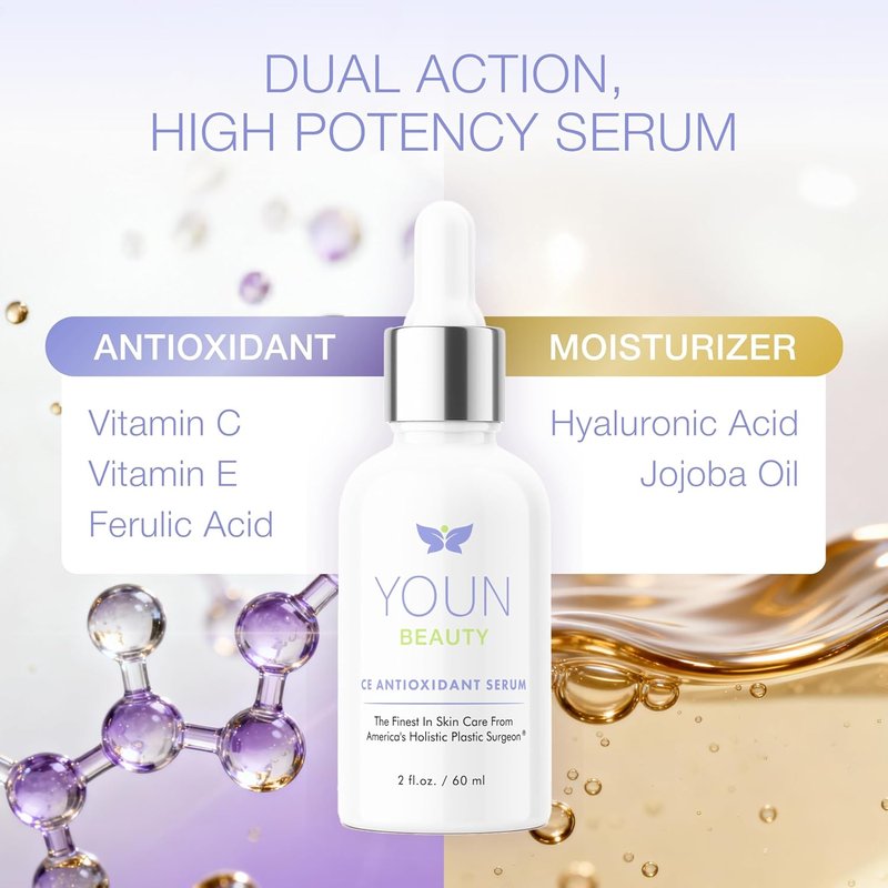YOUN Beauty 20% Vitamin C Face Serum - Hydrating Antioxidant with Hyaluronic Acid & Vitamin E | 60 ml