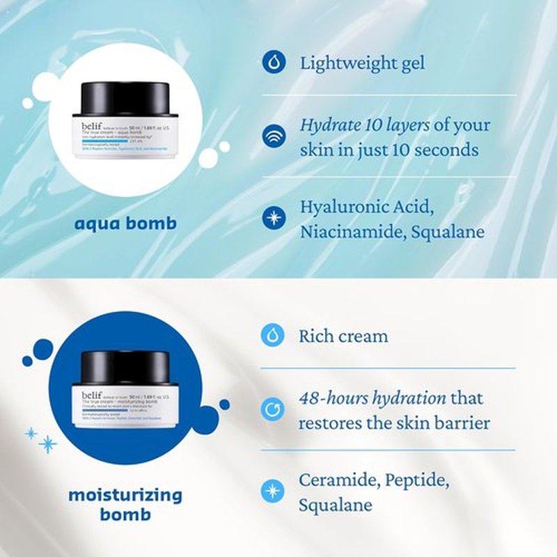 Belif Aqua Bomb - Lightweight Gel Moisturizer with Niacinamide & Hyaluronic Acid | 72-Hour Hydration, Korean Skincare (3.3 fl oz)