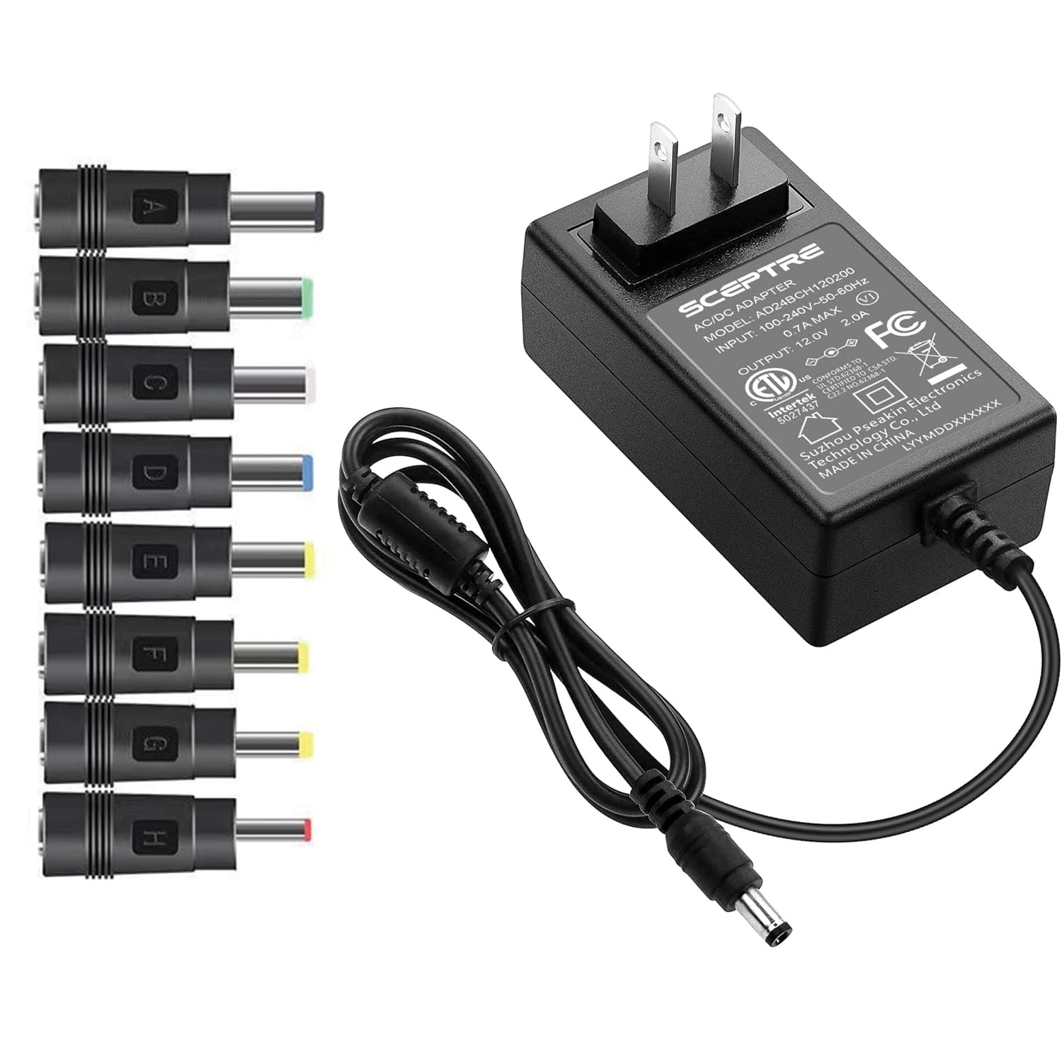 Kado Power Adapter 12V-2A 1.5A 1A AC/DC Power Cord 5.5x2.1mm with 8 Tips