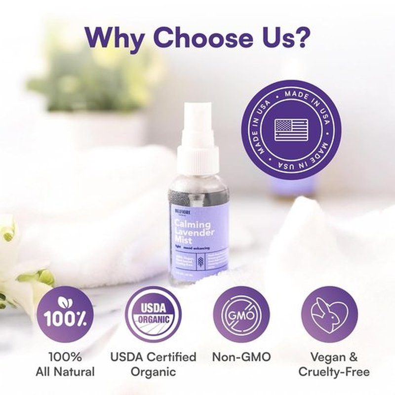 Lavender Mist Spray by 100% Natural - Organic Hydrating Mister for Face, Body & Hair | Calming Sleep Aid, 2 Oz