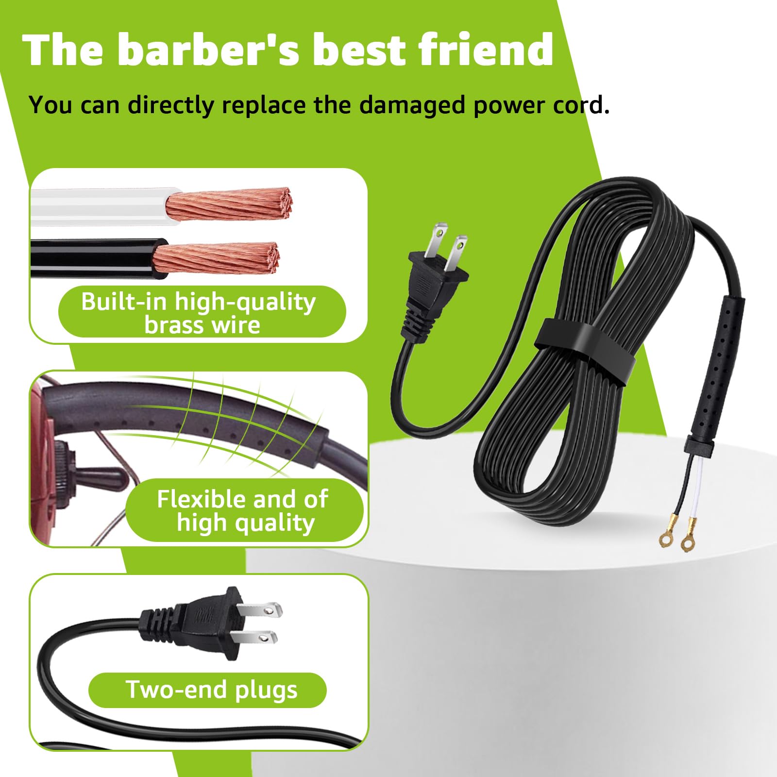 Replacement Hair Clippers Power Cord for Oster Classic 76 Clippers – Durable,Flexible Professional Hair Clippers Cord 8FT