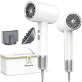 2025 New Hair Blower Dryer, warmmama High Speed Hair Dryers Ionic for Curly Hair, Quiet Thermo-Control Portable Hair Dryer with Diffuser and Nozzle for Home Travel, White