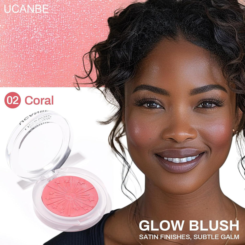 UCANBE Baked Blush Palette - Silky Blendable Powder for a Natural Coral Glow | Long-Lasting Makeup