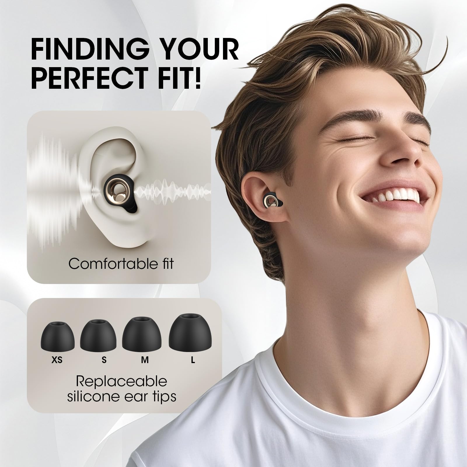 Vosaf Ear Plugs for Sleeping, 45dB Silicone Ear Plugs for Noise Cancelling, Earplugs for Snoring, Concert & Shooting with 8 Eartips, Silicone Hearing Protection for Work, Travel(Graphite)