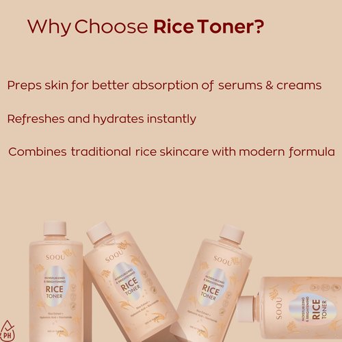 SOQU Moisturizing and Brightening Rice Toner - Enriched with Rice Extract, Niacinamide, and Hyaluronic Acid - 500ml / 16.9fl oz - Made in Korea
