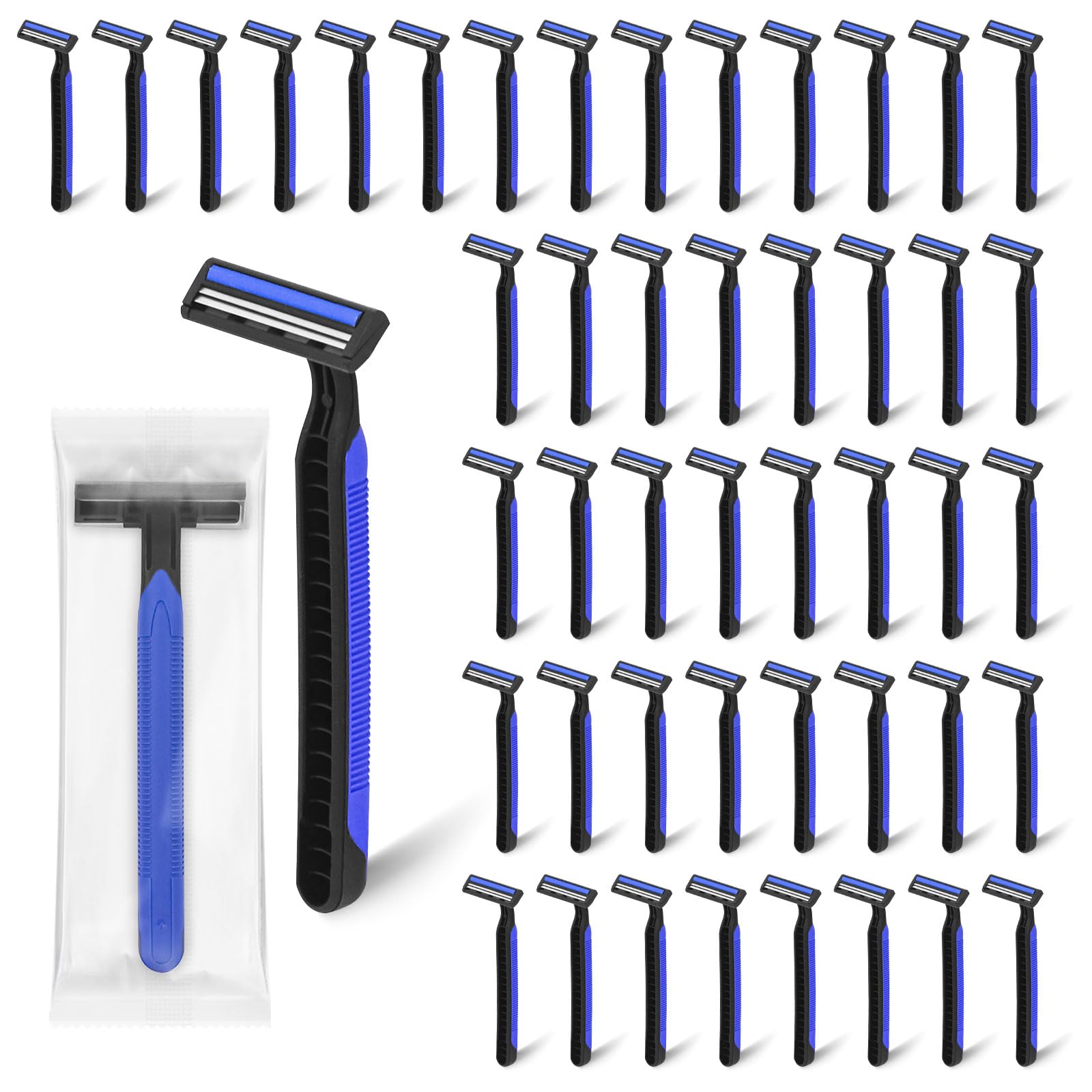 Fafortune Disposable Twin Blade Razors in Bulk, Individually Wrapped - Clear Safety Cap, For Homeless, Hotel, Airbnb, Travel (pack of 400,blue)
