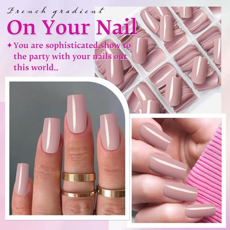 LoveOurHome 240pc Square Press on Nails Medium Fake Nails with Glue & Tabs, Medium Nails Press on Nails Square Acrylic Nails Nude Tan Glue on Nails False Nails Artificial Fingernails Stick on Nails