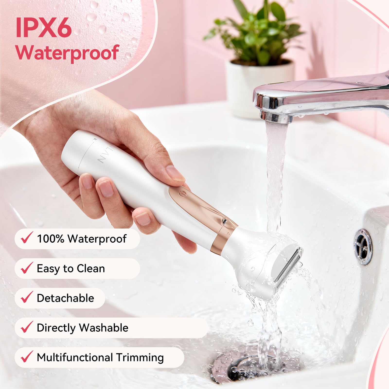 ANLAN 4-in-1 Painless Electric Razor for Women – Bikini Trimmer & Body Shaver with Ceramic Blade, Waterproof, Cordless Rechargeable for Legs, Armpit, Pubic Area, USB-C, Ideal Birthday Gift for Women