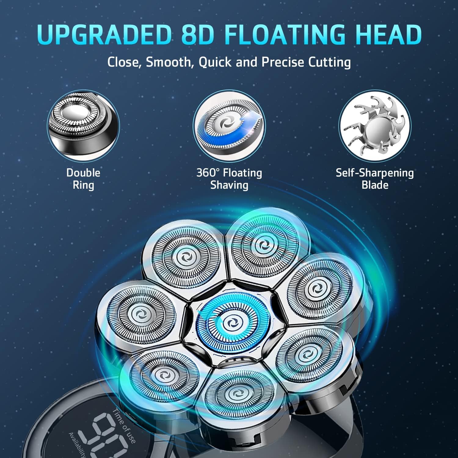 Electric Head Shaver for Men, 8D Upgraded 6-in-1 Head Shaver for Bald Men, Waterproof Wet/Dry Electric Shaver Razor Beard Grooming Kit Cordless Rechargeable
