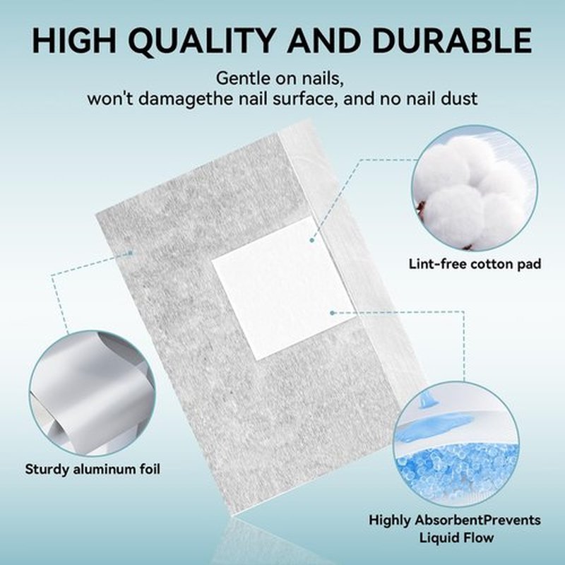JODSONE Nail Gel Remover Foil Wraps Kit 300PCS, Soak Off Gel Polish Remover Foils with Built-in Cotton Pads, Includes 2 Nail Pushers & 2 Nail Strips for Salon or Home Use without Nail Polish Remover
