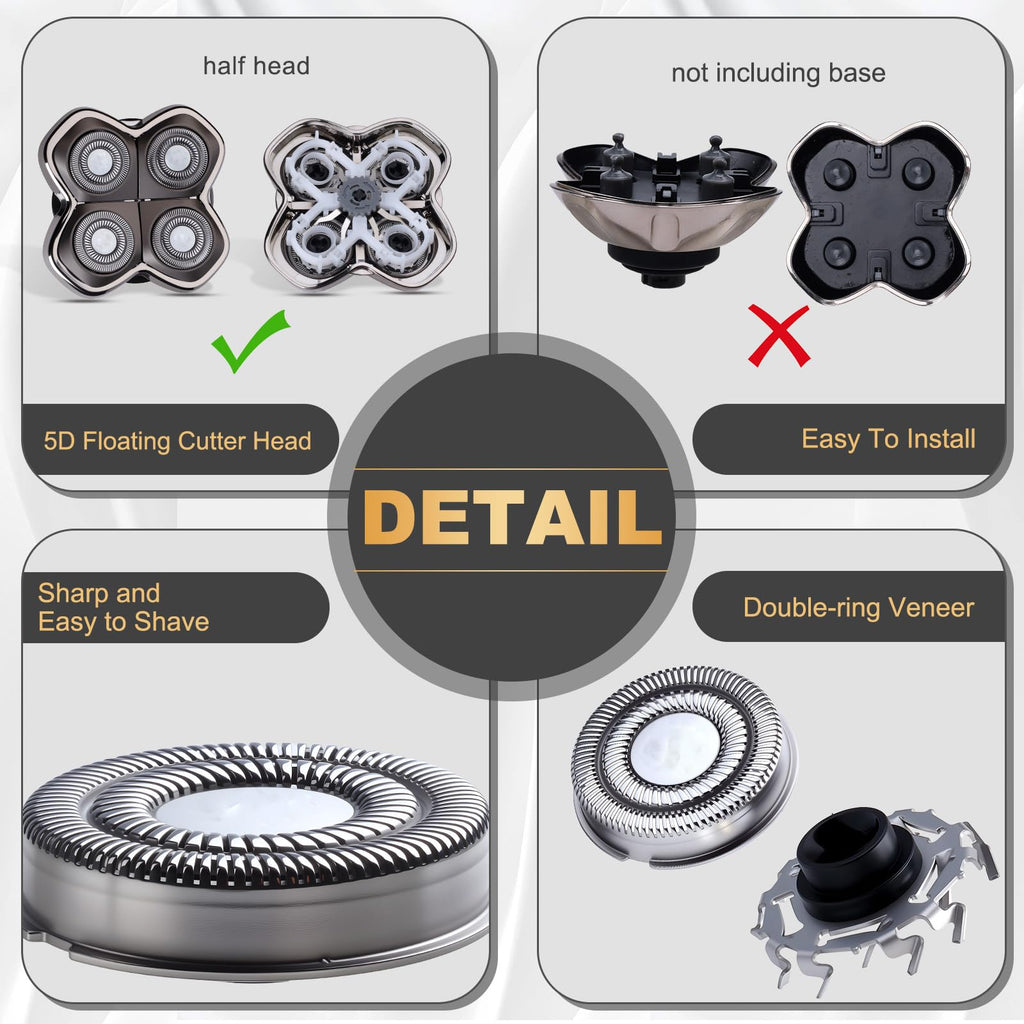 2Pack Pro 4 Shaver Replacement Heads Compatible with Skull Pitbulls Gold PRO, Silver PRO, Platinum PRO Head Shavers, Electric Shaver Half Head for Men/Women (2 PACK FOUTE)