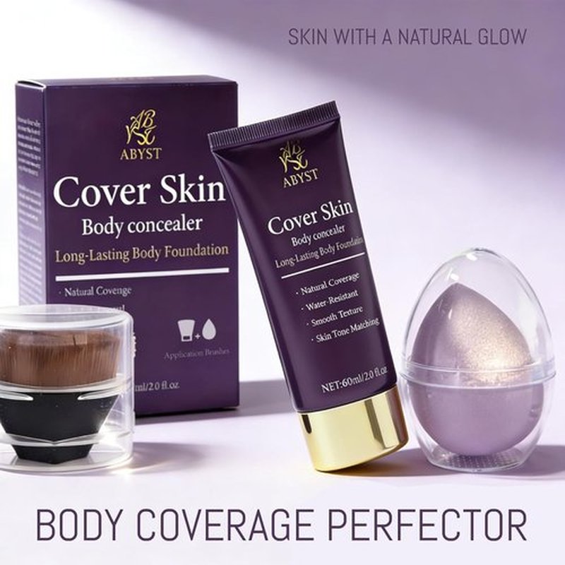 Regine Switzerland Body Coverage Perfector - Waterproof Makeup with Brush & Puff | Full Coverage for Tattoos & Scars (2.0oz Natural Beige)
