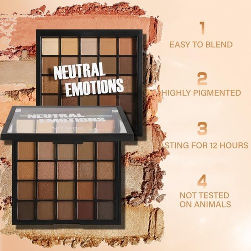 Nude Neutral Eyeshadow Palette, 25 Color Matte Shimmer Brown Gold Eye Shadow Palette, Pigment Naked Smokey Natural Eyeshadow Palette for Brown Eyes, Long Lasting Blendable Hypoallergenic Makeup Pallet