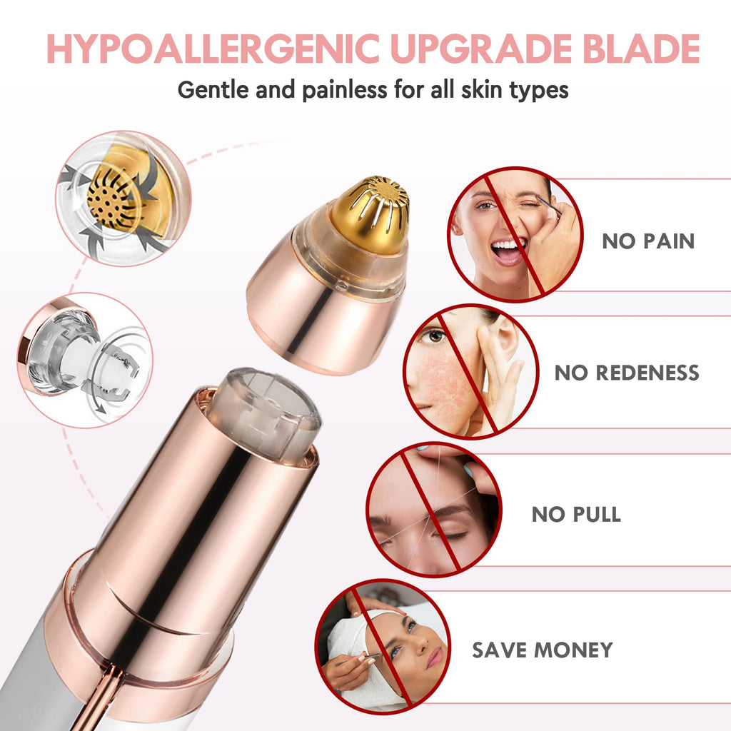 gurelax Eyebrow Hair Remover, Rechargeable Electric Eyebrow Trimmer Epilator for Women, Painless Eyebrow Hair Removal Razor with 2 x Replacement Heads (White-3)