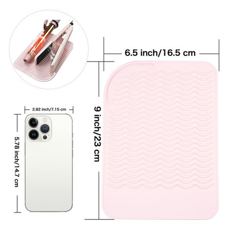 Heysam Professional Heating Pad Silicone Mat for Hair Tools, Travel Heat Mat Cover for Flat Iron Hair Straightener and Curling Iron Mat, Non-Slip Silicone Mat Pouch for Countertop, Size 9"x6.5"