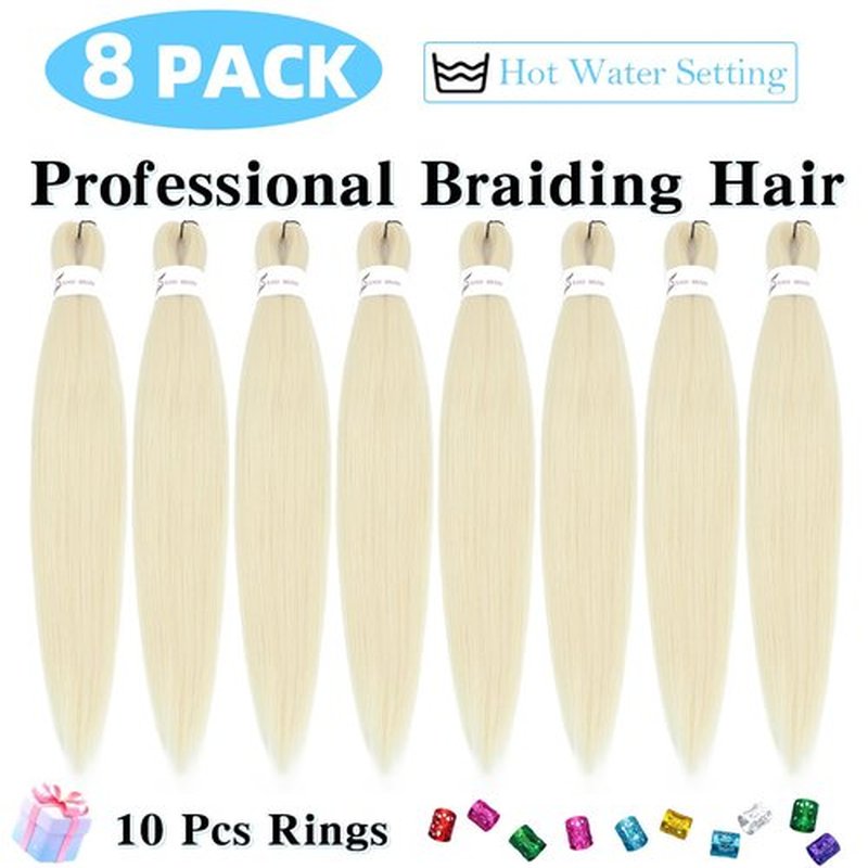 Braiding Hair Pre Stretched 26 Inch 8 Pack Braiding Hair Extensions Itch Free Soft Yaki Texture Hot Water Setting Synthetic Crochet Braids Hair For Women Girls (26Inch,613#)