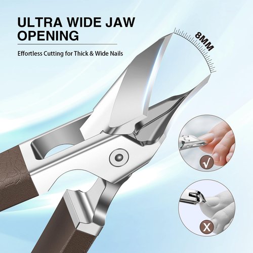 Eagle Beak Slanted Nail Clippers for Thick & Ingrown Toenails, Wide Jaw Opening Anti-Splash Angled Toenail Cutter with Curved Blade, Cuticle Clippers for Seniors, 3-Piece Set with Case