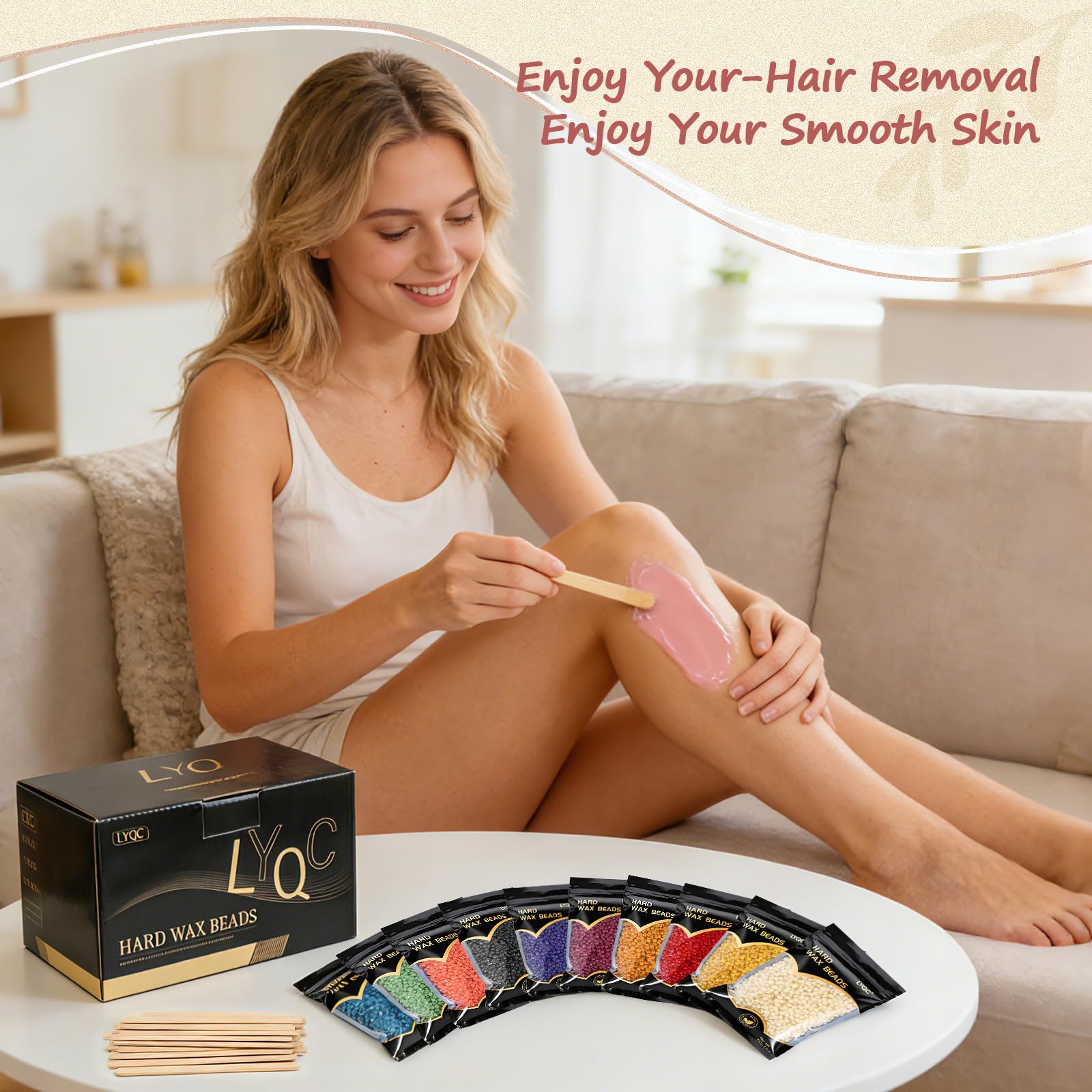 LYQC 2.2lbs Hair Removal Wax Beads, Professional Hard Wax Beads 1000g, with 20 Applicators, Suitable for Full Body, Painless Gentle Wax Bead Hair Removal for Men and Women