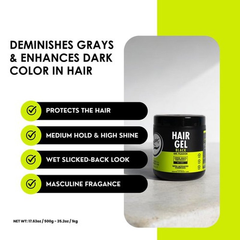 Rolda Black Hair Gel for Men - Medium Hold Styling Gel with Activated Charcoal for Wet Look - Covers Grays & Enhances Black Hair - Flake + Alcohol Free (8.81 oz)