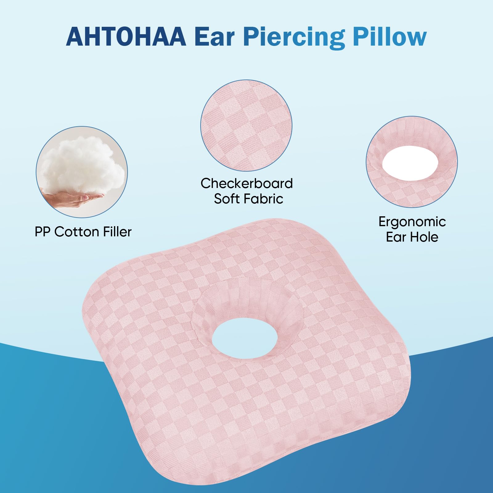 AHTOHAA Ear Piercing Pillow with Comfort Hole for Side Sleepers,Relief from Ear Pain and Pressure After Piercing or Surgery,Soft Contour Sleeping Pillow (Pink)