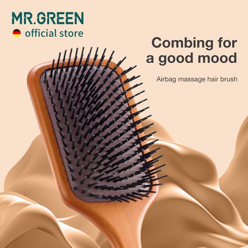 MR.GREEN Hair Brush Natural Maple Wide Board Massage Scalp Comb Air Cushion Anti-Static Detangle Brush For Curly Long Hair Both Women Men (Large)