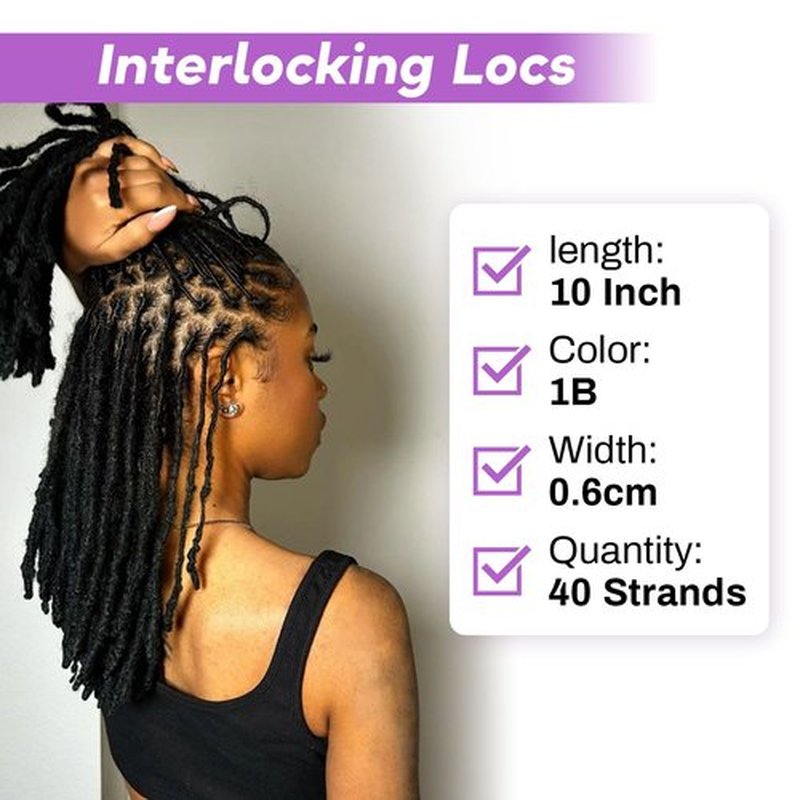 Beauday 10 inch 40 Stands Interlocking Loc Extensions Human Hair, 0.6cm Width 100% Human Hair Dreadlock Extensions, Soft Human Hair Dreads Extensions, Natural Black (10 inch 40 Strands, 1B 0.6cm)