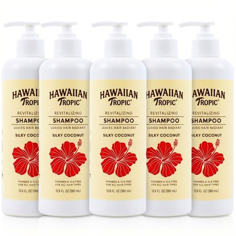 Hawaiian Tropic Silky Coconut Shampoo (5 Pack) Bulk Hotel Amenities - 380ml Bottles (64 fl oz Total) - SLS Free Toiletries for Airbnb Hosts, Guest Bathrooms & Vacation Rentals