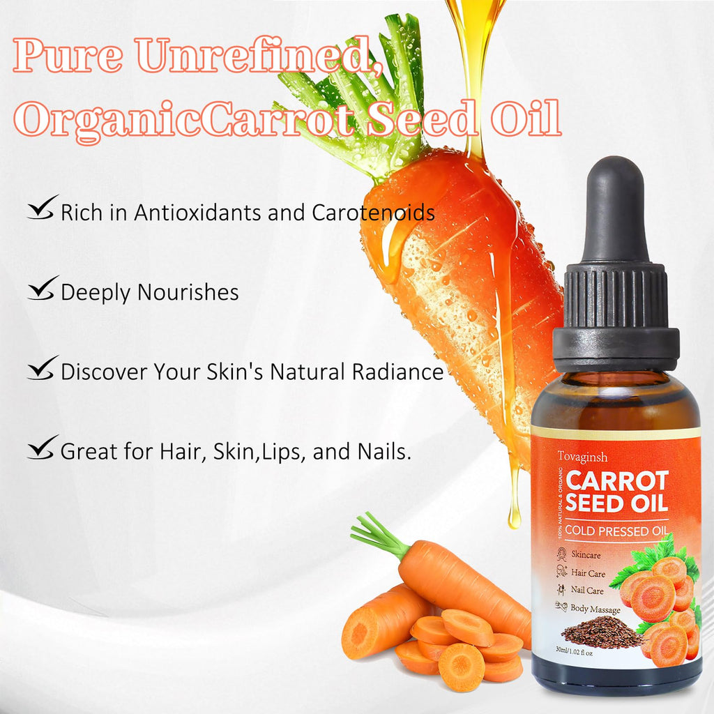 tovaginsh 3Pack Organic Carrot Seed Oil for Hair & Skin, 100% Pure Natural Unrefined Duacus Carota Carrot Carrier Oil for Face and Lip Care, Scalp & Body Massage