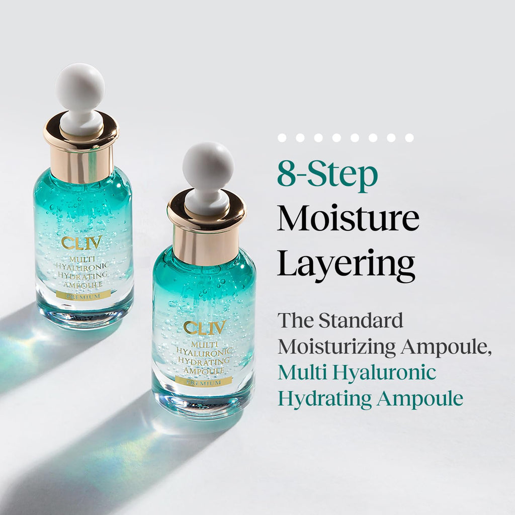 CLIV Multi Hyaluronic Hydrating Ampoule | 85% Hyaluronic Acid, 8-Layer Hydration, Ceramides & Panthenol for Deep Moisture Care | Korean Skincare Nourishing Serum | 1.01 Fl Oz (Pack of 1)