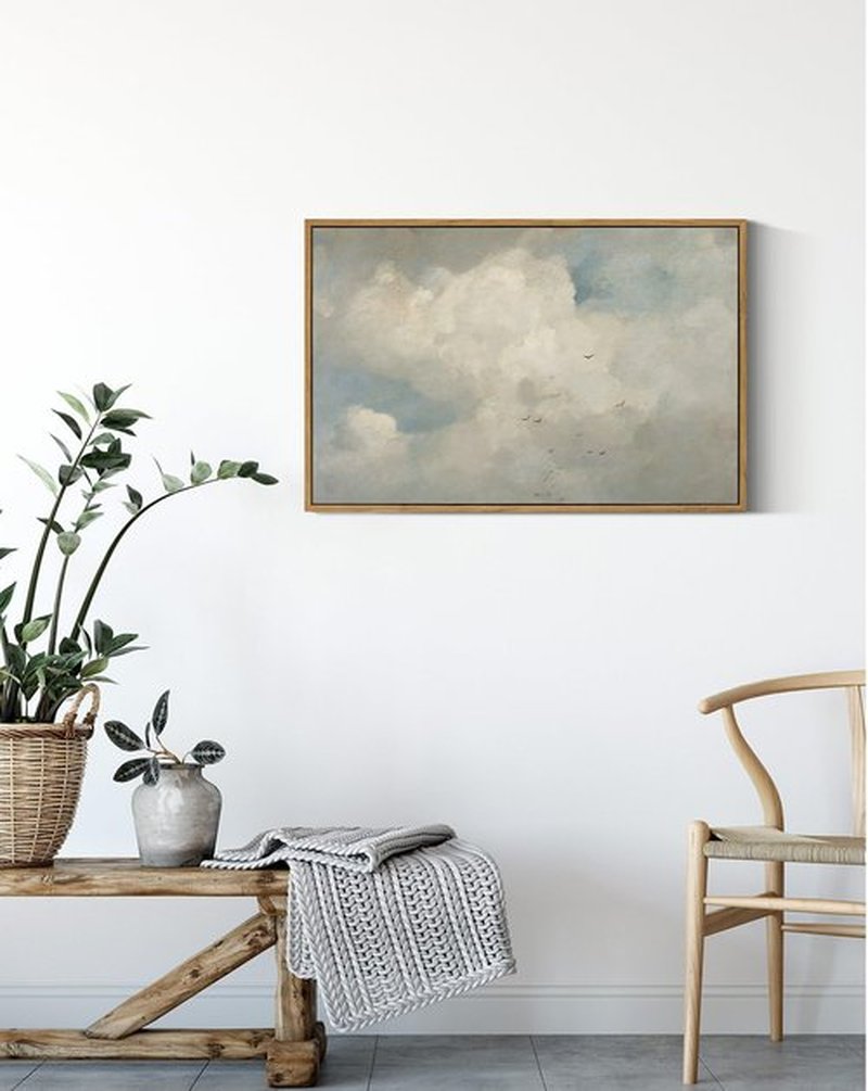 InSimSea Framed Canvas Wall Art - Vintage Sky Cloud Oil Paintings | Large 16"x24" Decor for Home & Office