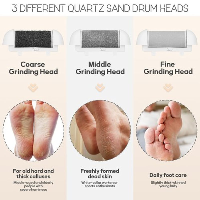 Beefire Electric Foot File and Callus Remover, Rechargeable Pedicure Device with Multiple Heads for Dry Rough Feet Care, Home Use Foot Grinder Tool
