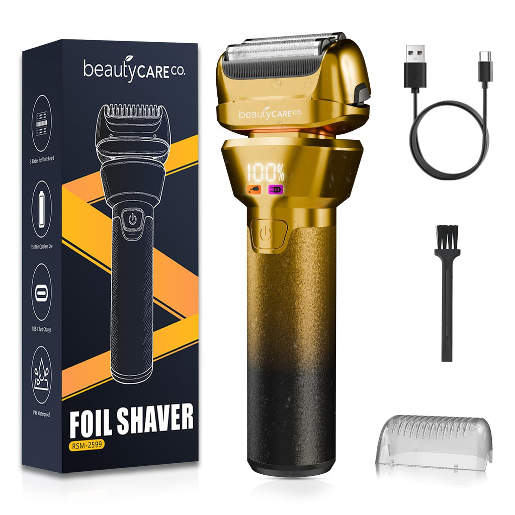 BEAUTYCARE Electric Foil Shaver for Men, for Short Beard, Gold