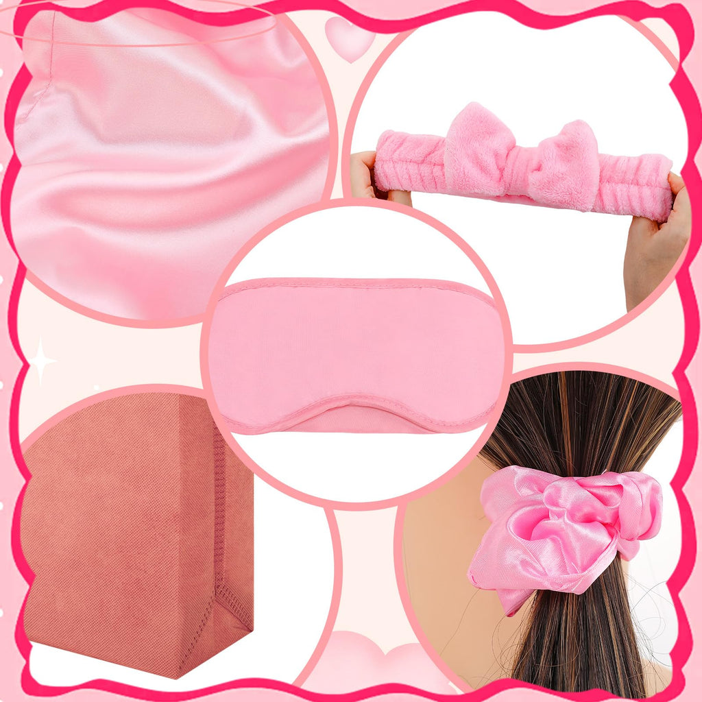 ZhouBoat 6 Set Girls Spa Party Supplies Kit 83 PCS Includes Satin Robes Headbands Slippers Nail Kit Masks Towel Brush Set for Birthday Sleepover Pink, Hot Pink Birthday Theme