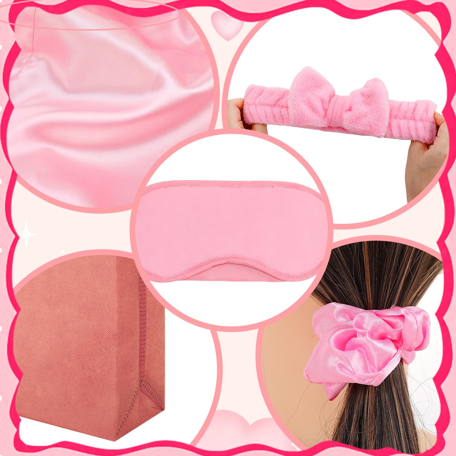 ZhouBoat 6 Set Girls Spa Party Supplies Kit 83 PCS Includes Satin Robes Headbands Slippers Nail Kit Masks Towel Brush Set for Birthday Sleepover Pink, Hot Pink Birthday Theme