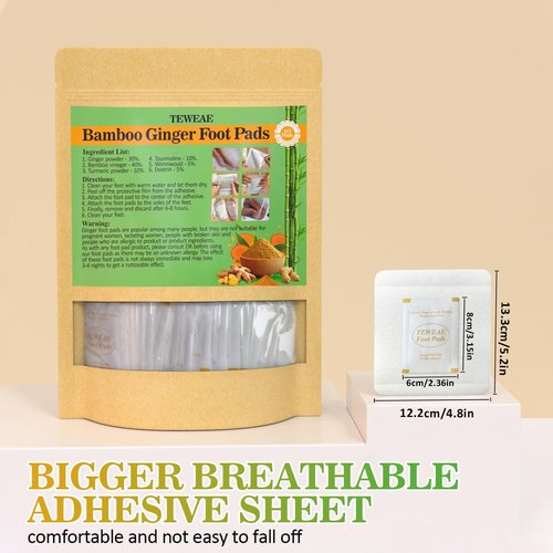 TEWEAE 122 Pads Foot Pads Natural Turmeric & Ginger, Wormwood, Bamboo Vinegar, Included 122Pads Goodnight Patches and 122 Adhesive Sheets