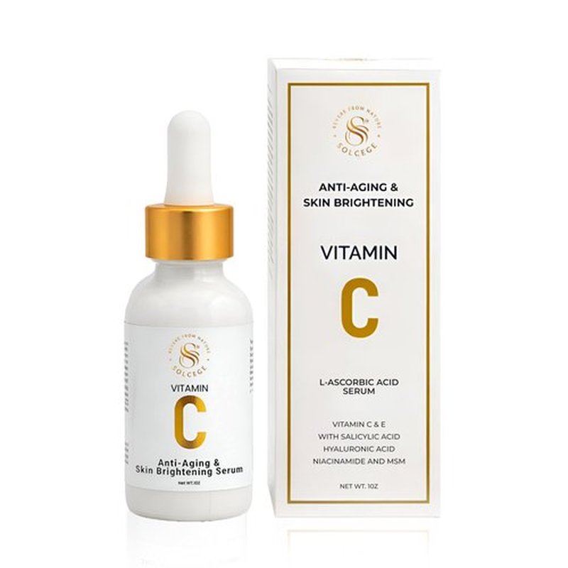 SOLCEGE Vitamin C Serum for Face – Antioxidant, Brightening & Dark Spot Corrector with Niacinamide, Retinol & Salicylic Acid, Anti Aging for Uneven Skin Tone & Fine Lines, Hyaluronic Acid & MSM,1 oz.