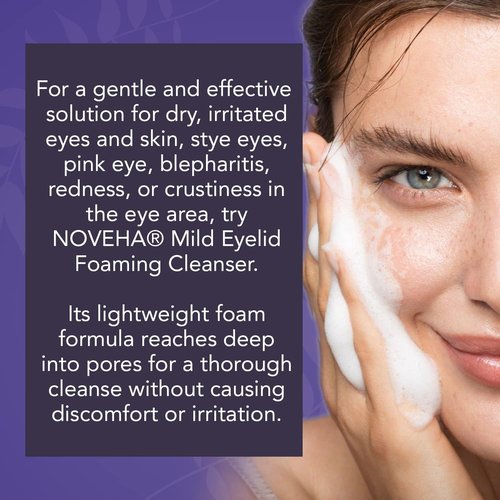 NOVEHA Lavender and Tea Tree Oil Eyelid Foaming Cleanser | Hydrating Hypoallergenic Daily Soap For Eyelashes and Lids, For Demodex, MGD, Stye Eye, Eye Irritations & Dry Skin | 3.38 fl oz (3PK - 100ml)