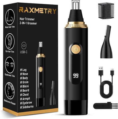 Skiennix Nose Hair Trimmer - Professional Painless IPX7 Waterproof Facial Hair Trimmer | USB Rechargeable, Black