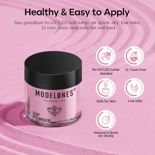 Modelones Dip Powder Nail Kit Starter, 30 Colors Hot Pink Magenta Lemon Green Acrylic Dipping Powder Set with Top/Base Coat Activator for French Art Manicure Salon DIY