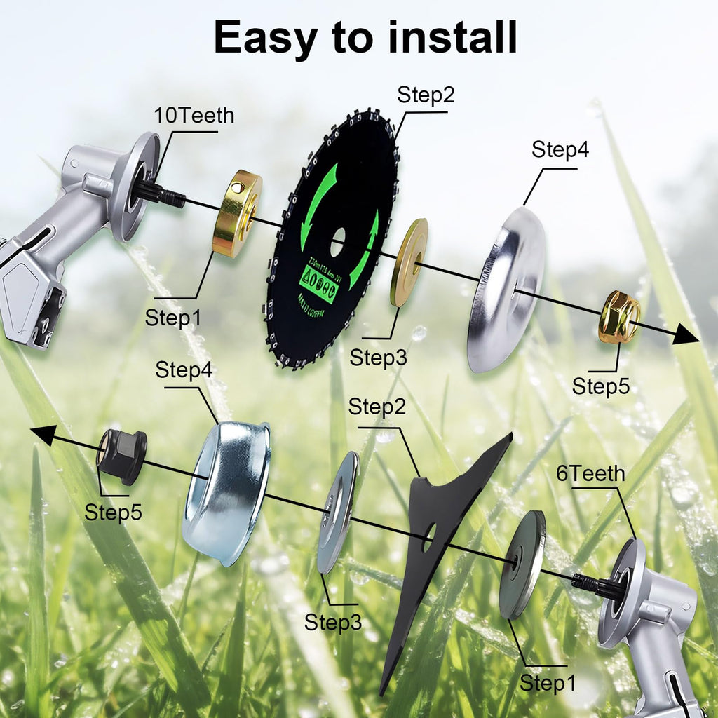 GOROBU Brush Cutter Blade Set with Adapter Kit, 9" 20T Chainsaw Tooth Cutter, 9" 36T Carbide Tipped Blade, 10" 3T Carbon Steel Blade, for Stihl Husqvarna Sears Echo Poluan Redmax Shindaiwa