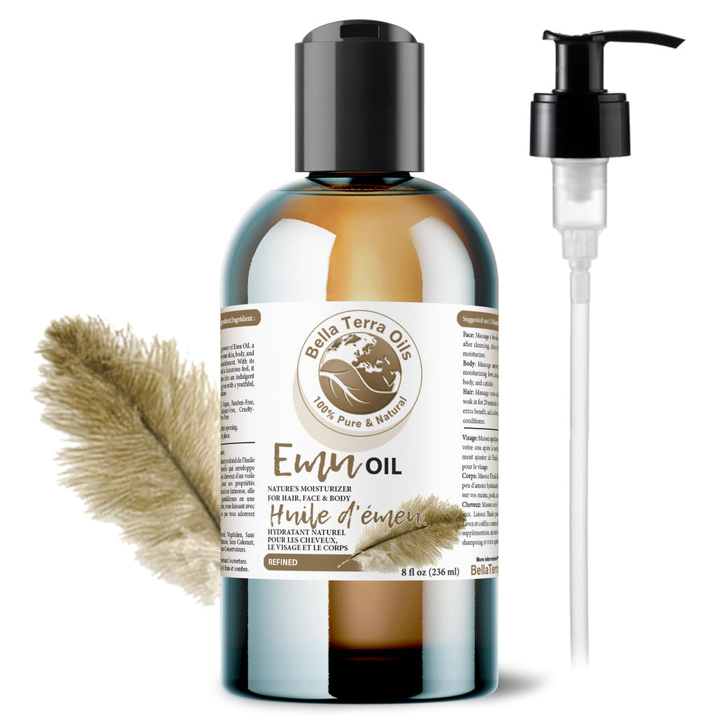 Bella Terra Oils - Emu Oil 8 oz - Celebrate the Australian Emu Heritage, Enveloped in Vitamin-rich Goodness, A Touch of Elegance for Skin