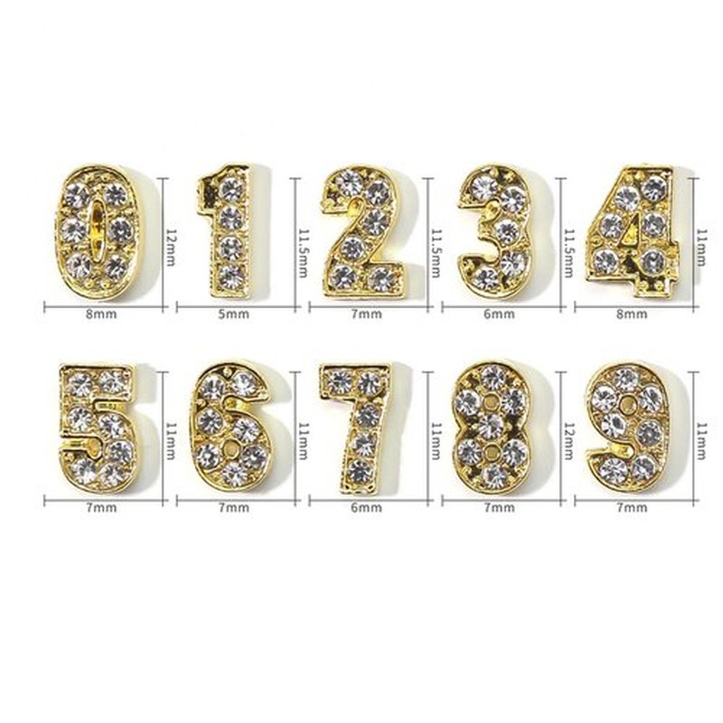 DANNEASY 30pcs Number Nail Charms Gold Nail Jewels Nail Rhinestones and Charms 3d Nail Art Charms Nail Studs Nail Jewelry for DIY Craft Decoration