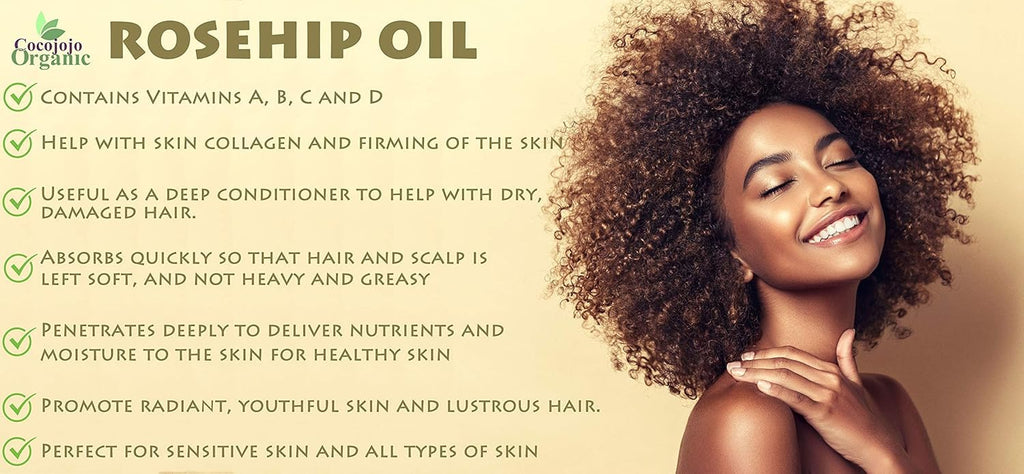 cocojojo Rosehip Oil for Face, Rose Oil for Face, Rose Hip Oil for Face, Rosehip Oil, Pure refined Cold Pressed All Natural for Hair Skin Face Body Nails Pure Oil - 32 Oz