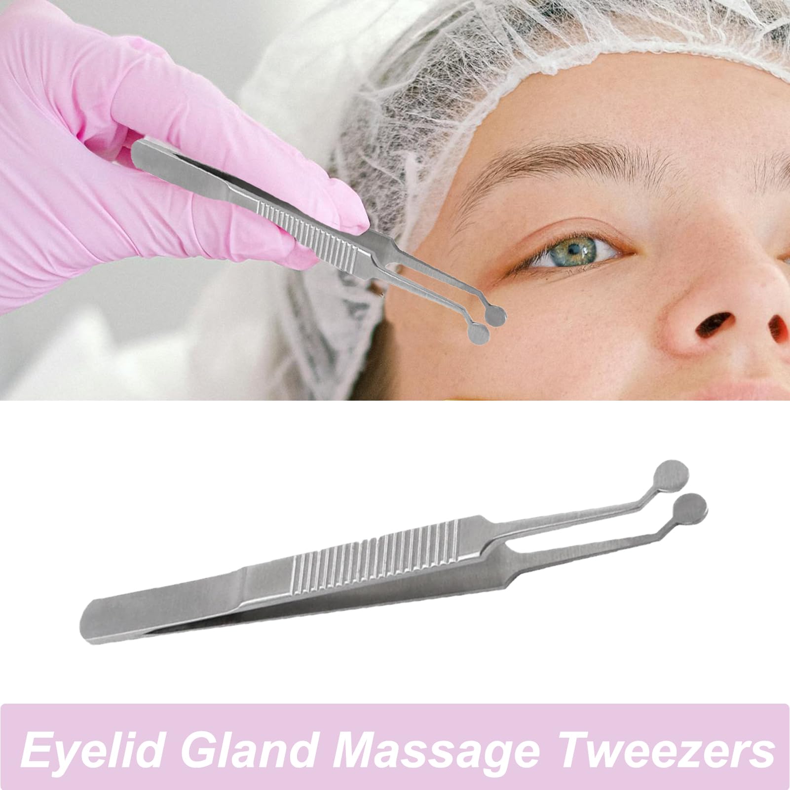 LIFTATAPA Meibomian Gland Expressor Forceps, Eyelid Gland Blockage Unblocking Tools, Stainless Steel Eyelid Massage Tweezers-Round Tip for Dry Eyes Extraction Tool(Silver)