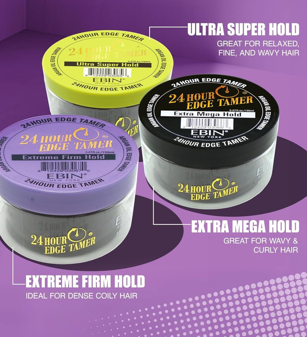 24 Hour Argan Oil Edge Tamer Refresh (8.25oz/ 250ml, Acai Berry) | Extreme Firm Hold, Smooths & Tames Frizz | No Flaking or Drying | High Shine, Long Lasting, All Hair Types, Styling Gel.