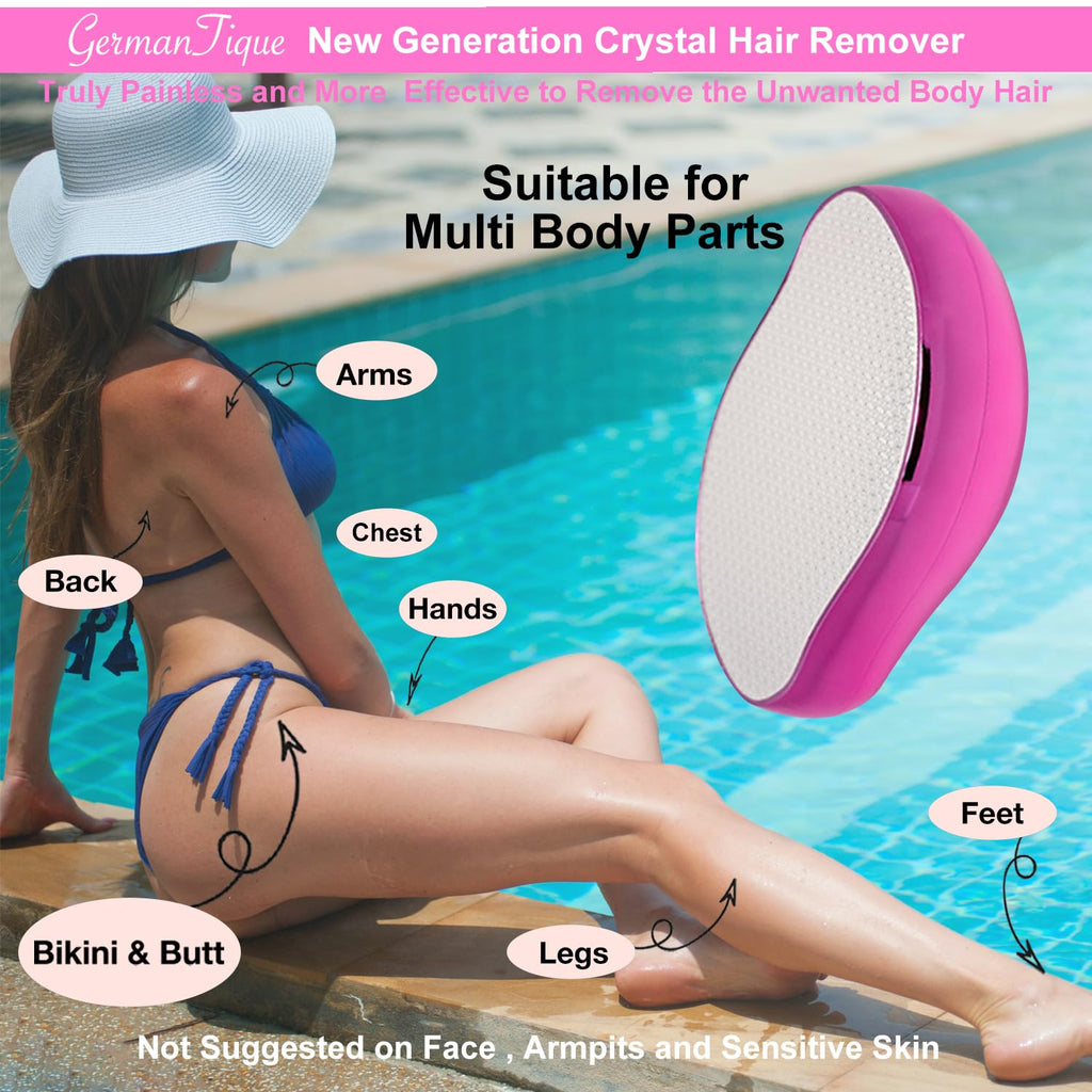 Germantique Crystal Hair Eraser,Natural Crystal Hair Remover,Reusable Painless Nano Glass Hair Removal Device Without Shaver,Gentle Crystal Epilator and Exfoliator for Soft Silky Skin(Hot Pink)