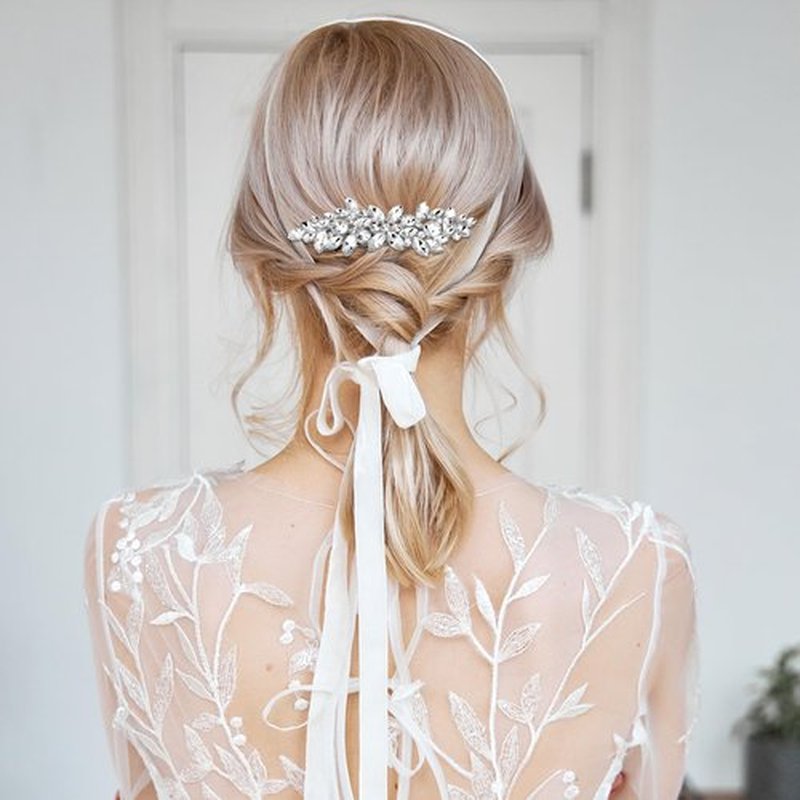 Janinka 10 Pieces Rhinestone Wedding Hair Clips Bridal Crystal Bobby Pins Silver Barrette Leaf Flower Wedding Elegant Hair Accessories for Bride Women and Girls(Leave Style)