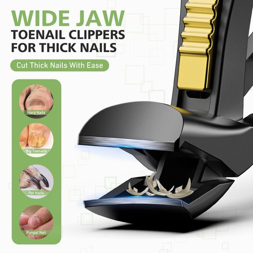 BALUCA Curved Cutting Jaw Toenail Clippers for Seniors for Thick Toenails, Ergonomic Large Toe Nail Clippers for Men, Long Handle Fingernail Clipper Cutter with Catcher - Black